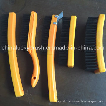 Cepillo de alambre de acero de la manija del color amarillo para la diversa forma (YY-537)